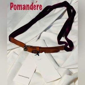 NWT! POMANDERE burgundy velvet & tan leather belt. Made in Italy.